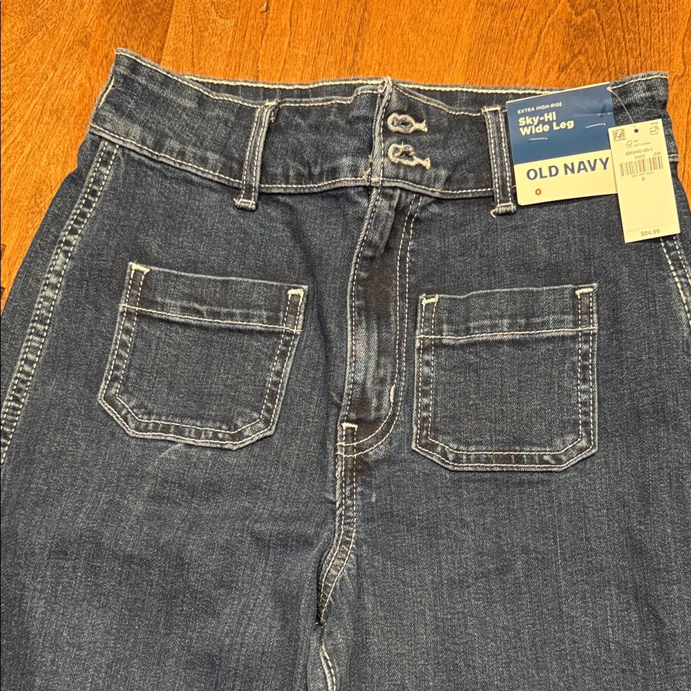 Old Navy Sky High Wide Leg Dark Blue Front Pocket Jeans, NWT - Picture 3 of 6